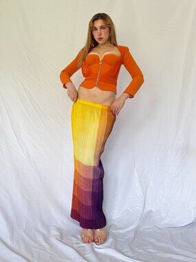 ISSEY MIYAKE pleats please sunrise checker print maxi skirt